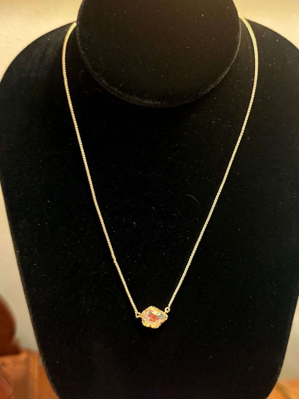 Kendra Scott Tessa Rose Gold Necklace Iridescent Dichroic Glass Crystal Dustbag